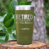 Military Green Retirement Tumbler With Greatness Never Retires Design