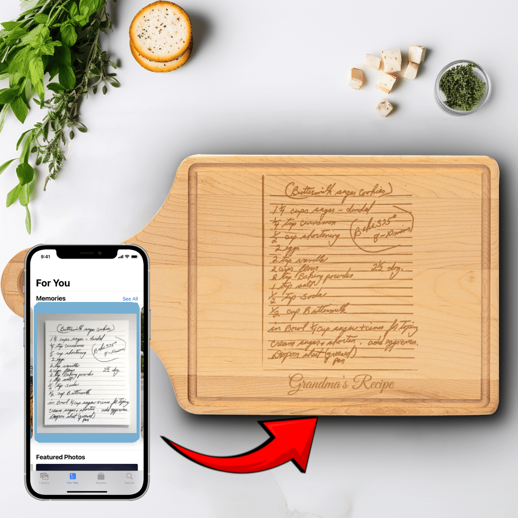 Custom Maple Paddle Cutting Board With Handwritten Note Design