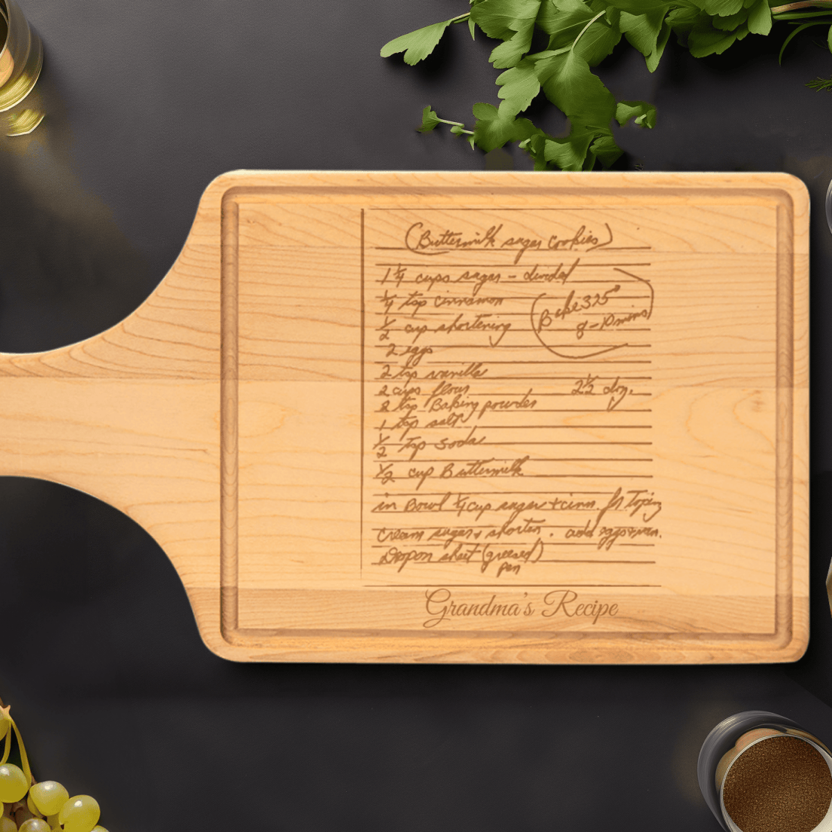 Custom Maple Paddle Cutting Board With Handwritten Note Design