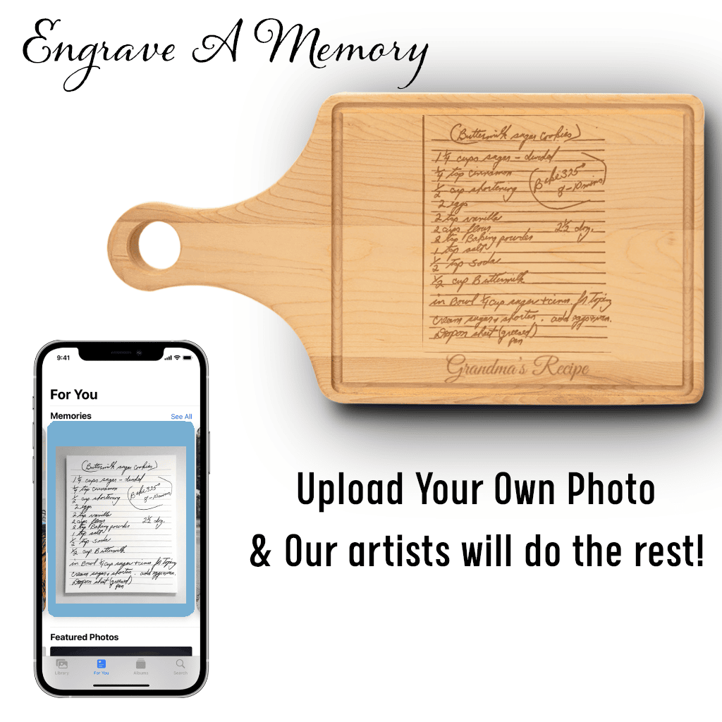 Custom Maple Paddle Cutting Board With Handwritten Note Design