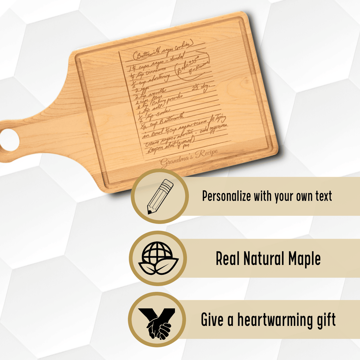 Custom Maple Paddle Cutting Board With Handwritten Note Design