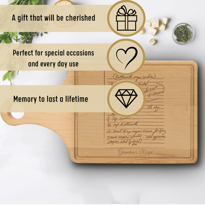 Custom Maple Paddle Cutting Board With Handwritten Note Design