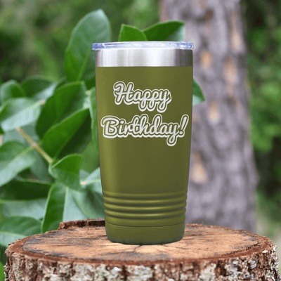 Military Green Birthday Tumbler With Happy Birthday Design