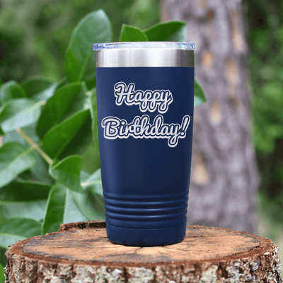 Navy Birthday Tumbler With Happy Birthday Design