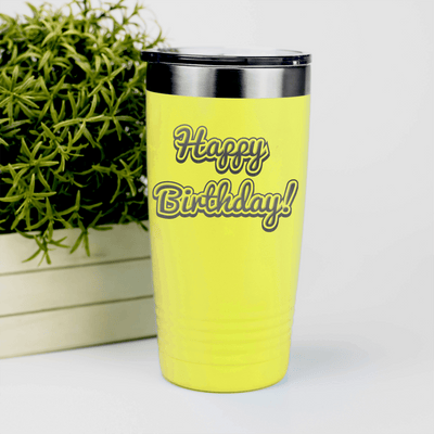 Yellow Birthday Tumbler With Happy Birthday Design