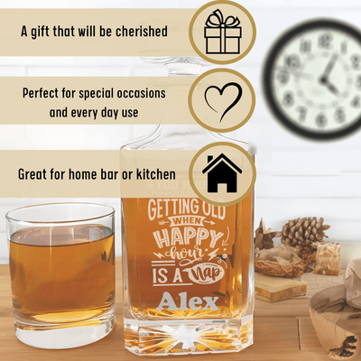 Funny Old Man Whiskey Decanter With Happy Hour Nap Time Design