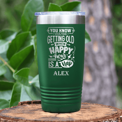 Green Funny Old Man Tumbler With Happy Hour Nap Time Design