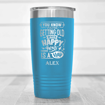 Light Blue Funny Old Man Tumbler With Happy Hour Nap Time Design