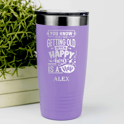 Light Purple Funny Old Man Tumbler With Happy Hour Nap Time Design