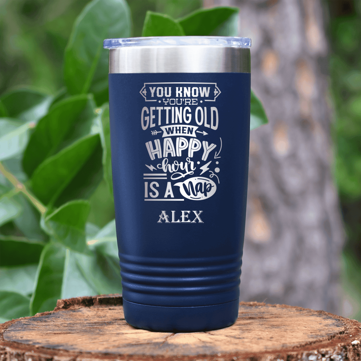Navy Funny Old Man Tumbler With Happy Hour Nap Time Design