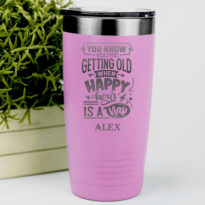 Pink Funny Old Man Tumbler With Happy Hour Nap Time Design