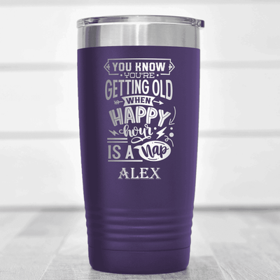 Purple Funny Old Man Tumbler With Happy Hour Nap Time Design