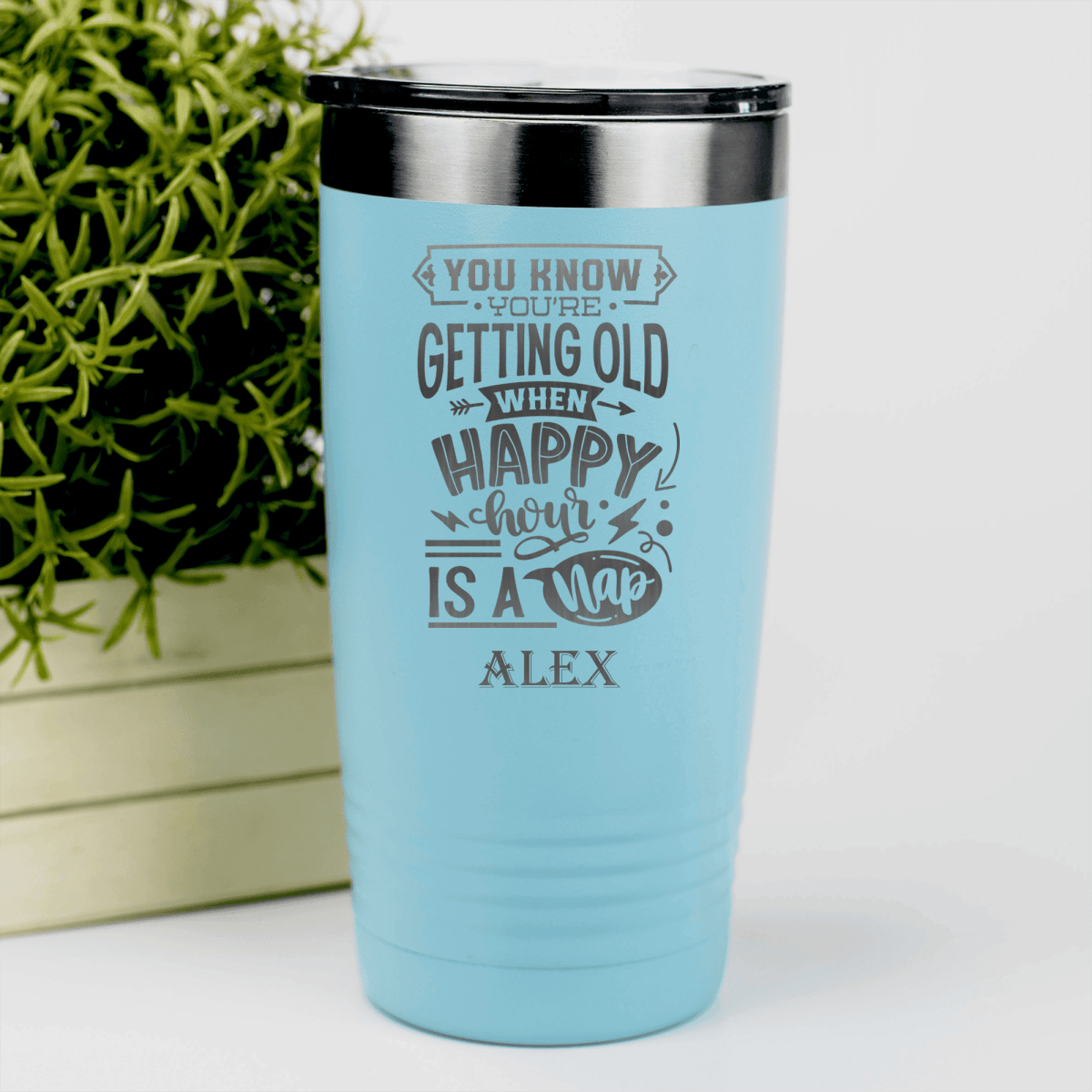 Teal Funny Old Man Tumbler With Happy Hour Nap Time Design