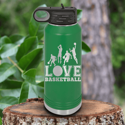 Green Basketball Water Bottle With Heart Beats For Basketball Design