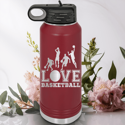 Maroon Basketball Water Bottle With Heart Beats For Basketball Design