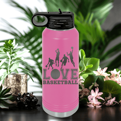 Pink Basketball Water Bottle With Heart Beats For Basketball Design