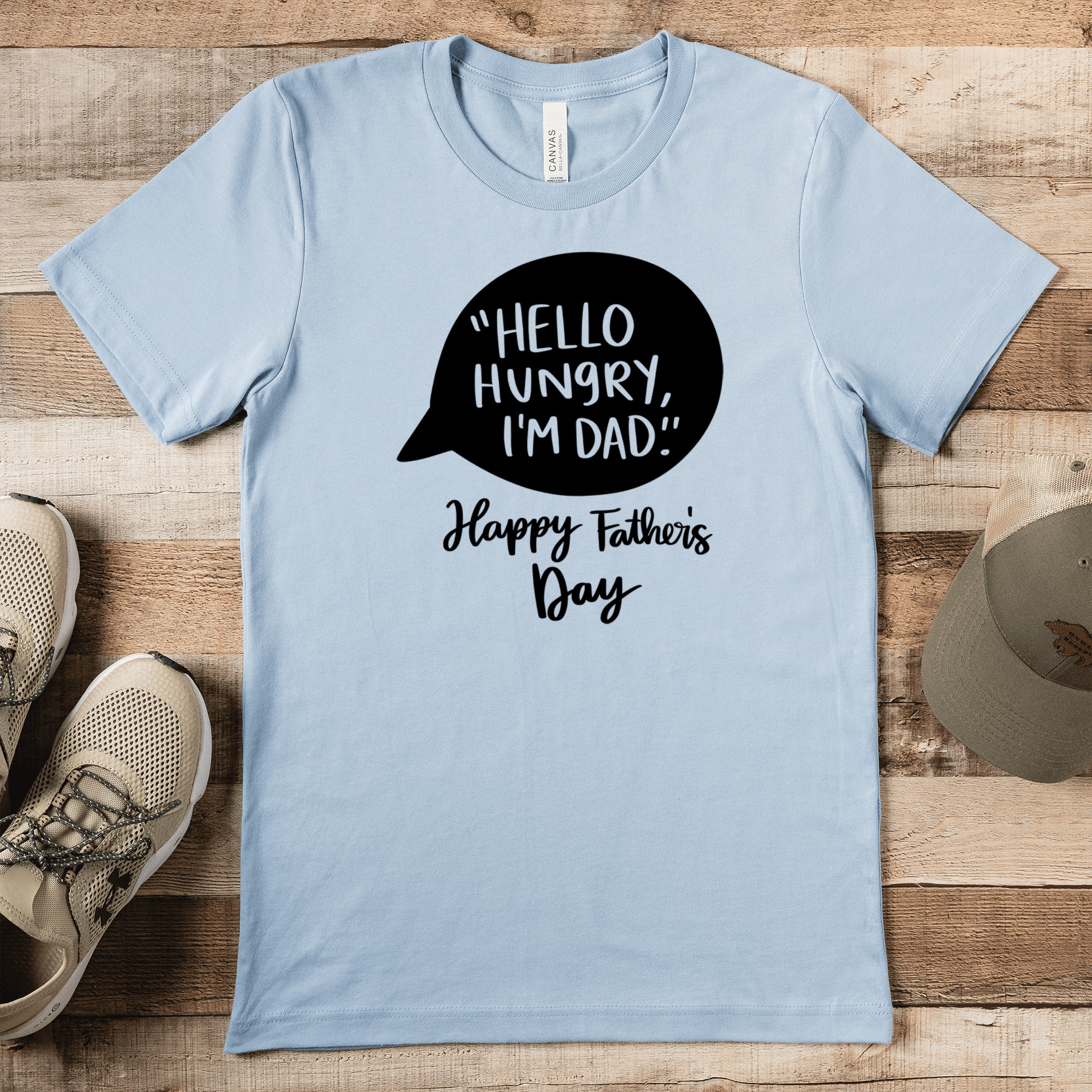 Light Blue Mens T-Shirt With Hello Hungry Im Dad Design