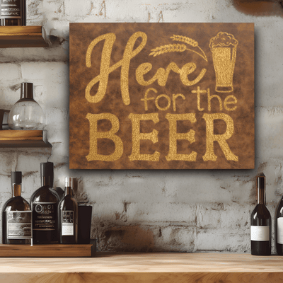 Rustic Gold Leather Wall Decor With Here For The Beer Design