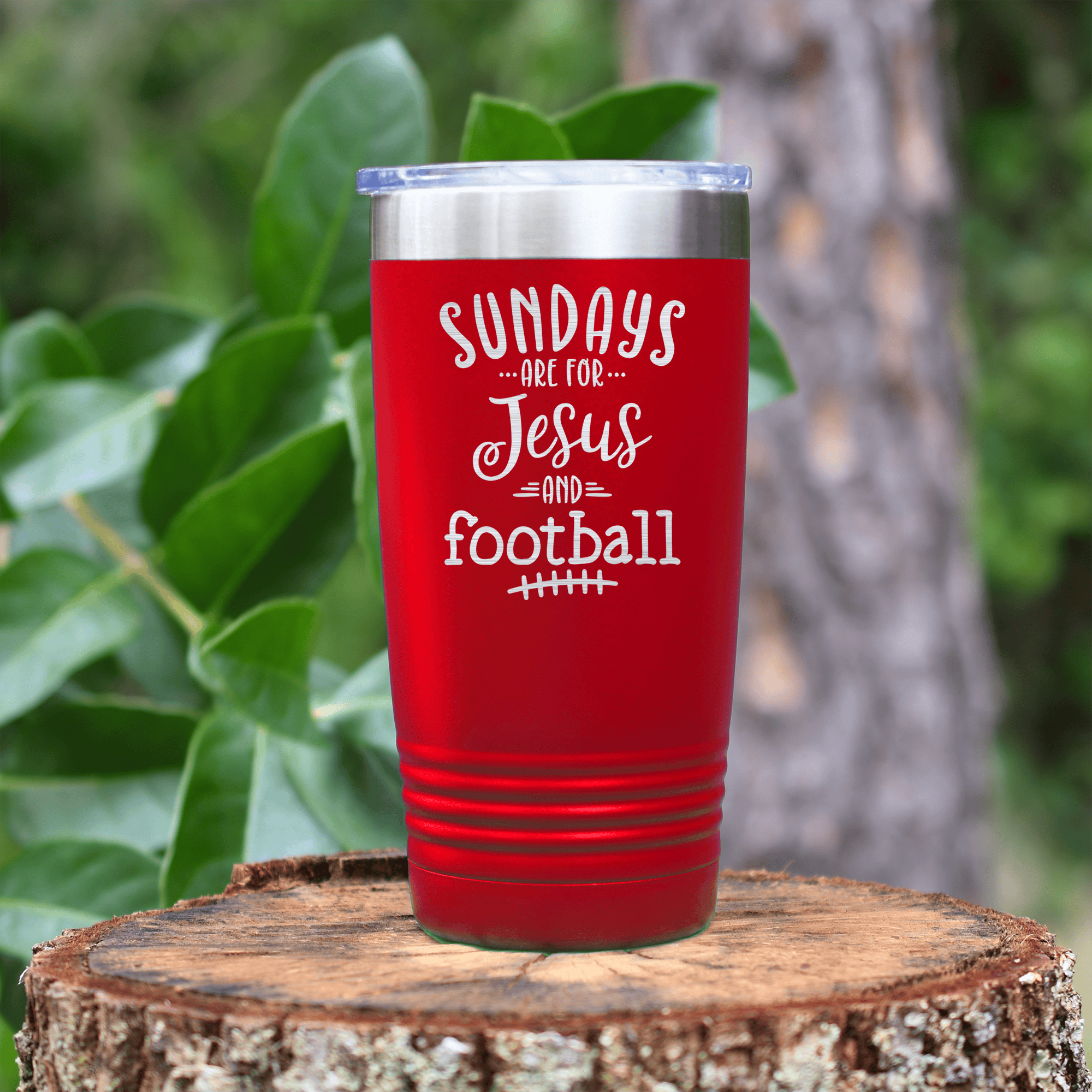 Red football tumbler Holy Days And Hail Mary Passes