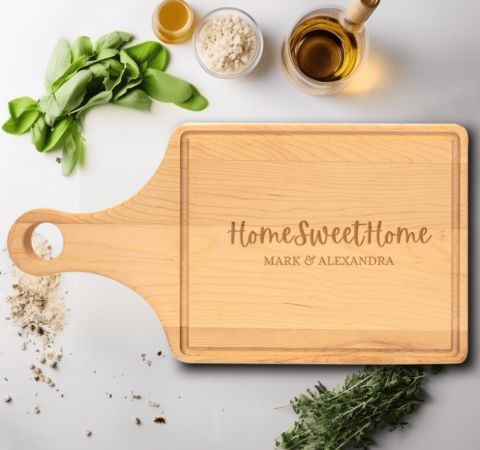 Anniversary Maple Paddle Cutting Board With Home Sweet Home Design