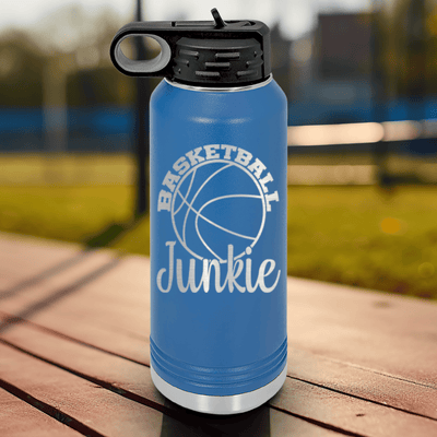 Blue Basketball Water Bottle With Hoops Addict Visual Design