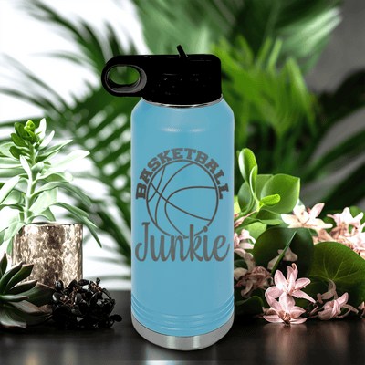Light Blue Basketball Water Bottle With Hoops Addict Visual Design