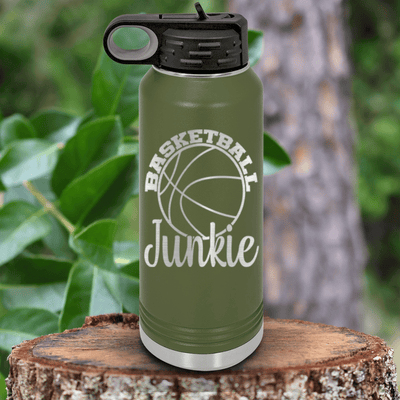 Military Green Basketball Water Bottle With Hoops Addict Visual Design