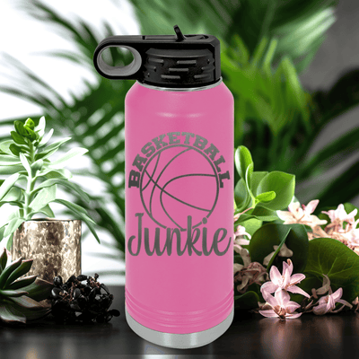 Pink Basketball Water Bottle With Hoops Addict Visual Design