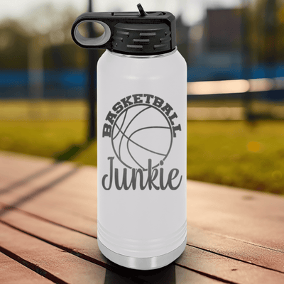 White Basketball Water Bottle With Hoops Addict Visual Design