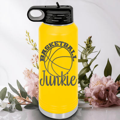 Yellow Basketball Water Bottle With Hoops Addict Visual Design