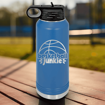 Blue Basketball Water Bottle With Hoops Obsession In Words Design