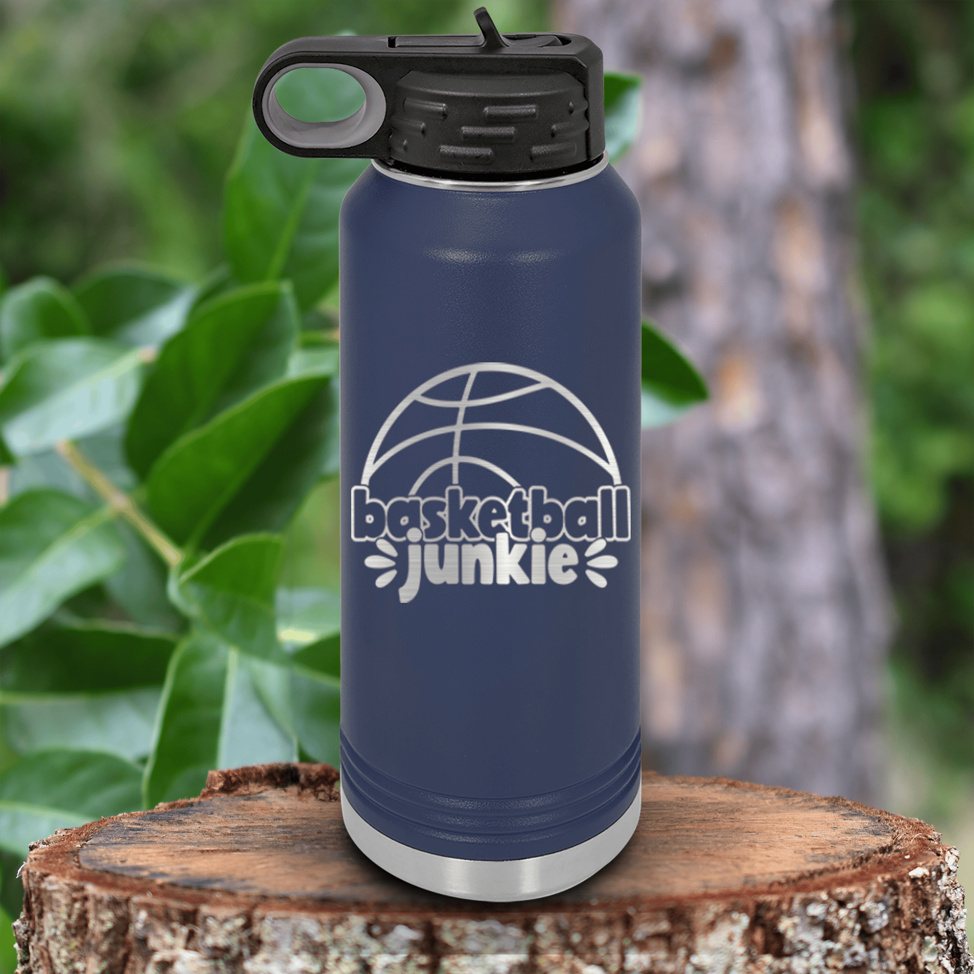 Navy Basketball Water Bottle With Hoops Obsession In Words Design