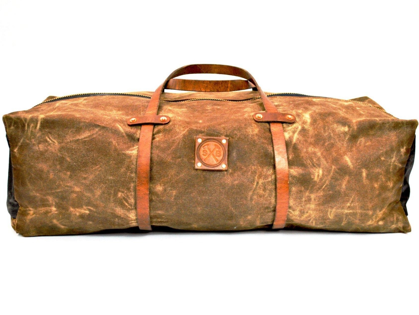 Waxed Canvas Duffle Bag with Leather Accents