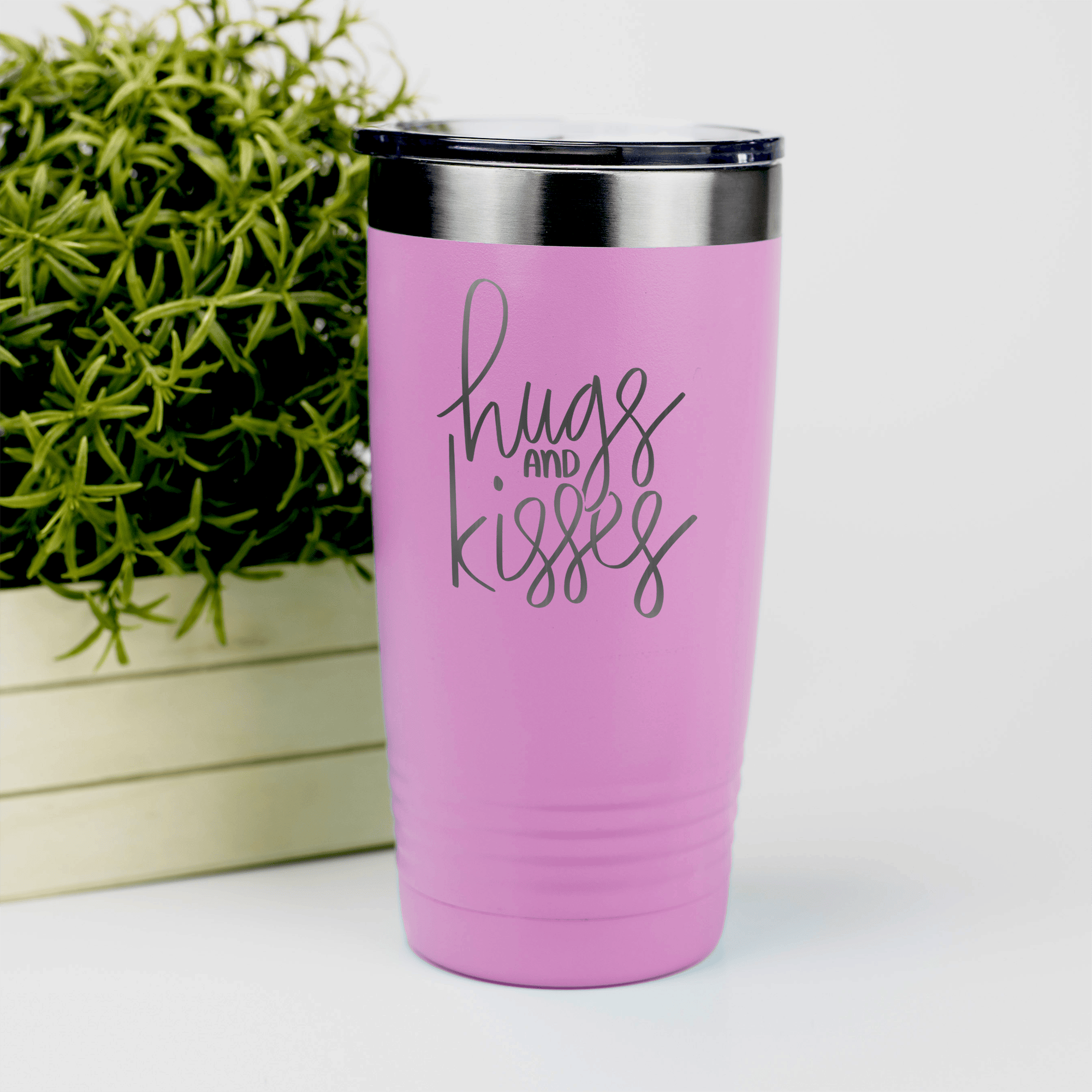 Pink Valentines Day Tumbler With Hugs And Kisses Design