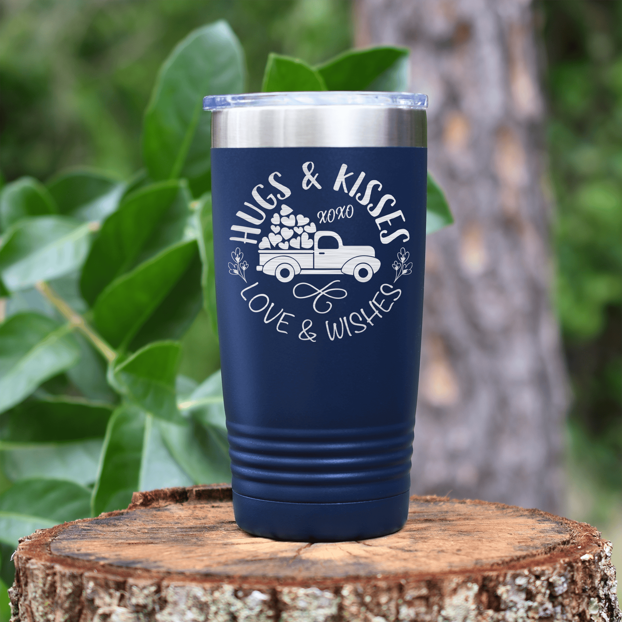 Navy Valentines Day Tumbler With Hugs Kisses Lovers Wishses Design