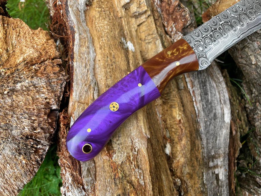 Unique Personalized Purple Handle Damascus Knife Customized Damascus Knife Gifts for Men by Groovy Guy