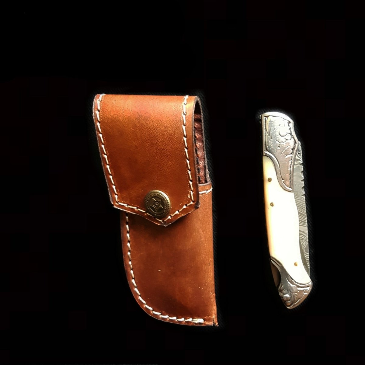 Unique Personalized Camel Bone Folding Knife Customized Damascus Knife Gifts for Men by Groovy Guy