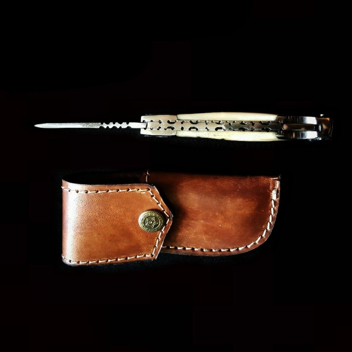 Unique Personalized Camel Bone Folding Knife Customized Damascus Knife Gifts for Men by Groovy Guy