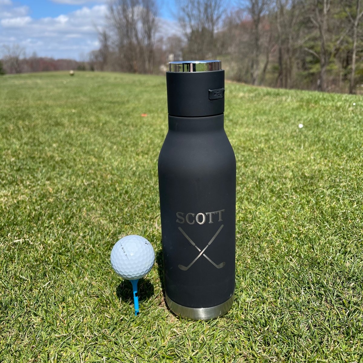 Unique Personalized Golf Water Bottle & Speaker Customized Gifts for Men by Groovy Guy