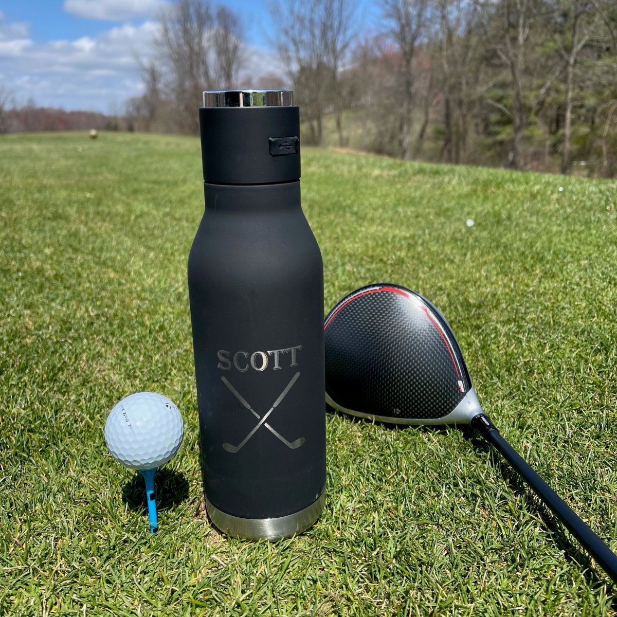 Unique Personalized Golf Water Bottle & Speaker Customized Gifts for Men by Groovy Guy