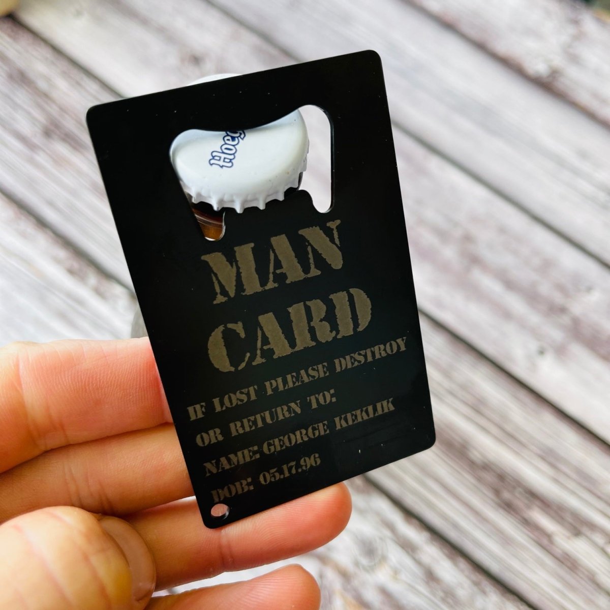 Unique Personalized Man Card Customized Bottle Openers Gifts for Men by Groovy Guy