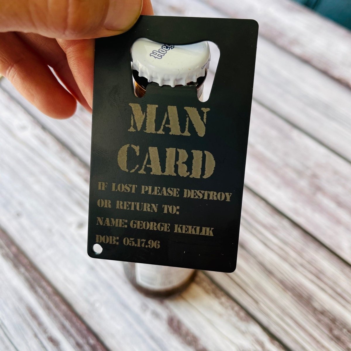 Unique Personalized Man Card Customized Bottle Openers Gifts for Men by Groovy Guy