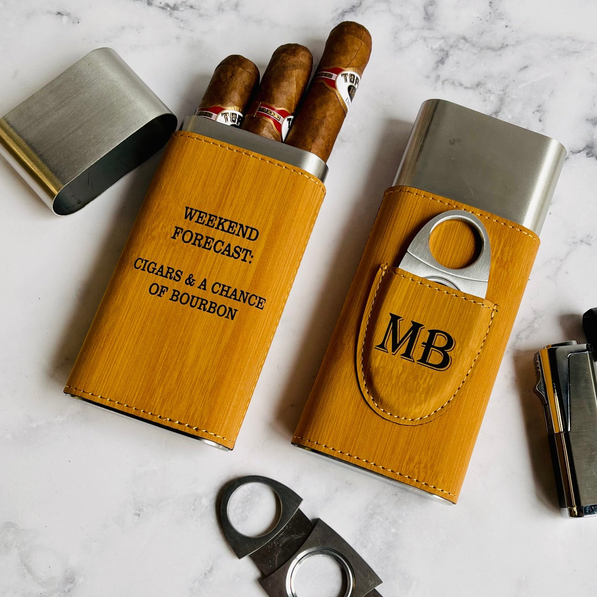 Monogrammed cigarette case, men's cigarillo pouch, brown leather