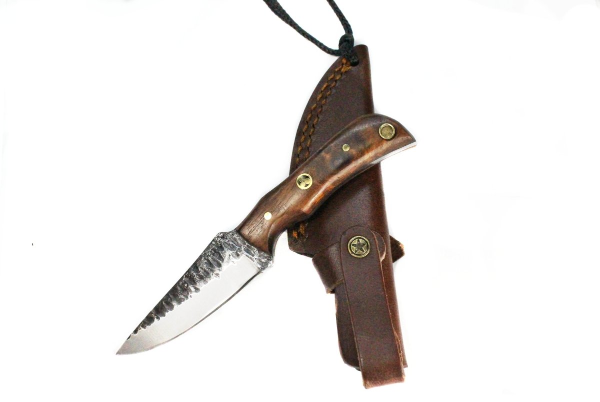 Unique Personalized Neck Knife with Forged Scales Customized Carbon Steel Knife Gifts for Men by Groovy Guy
