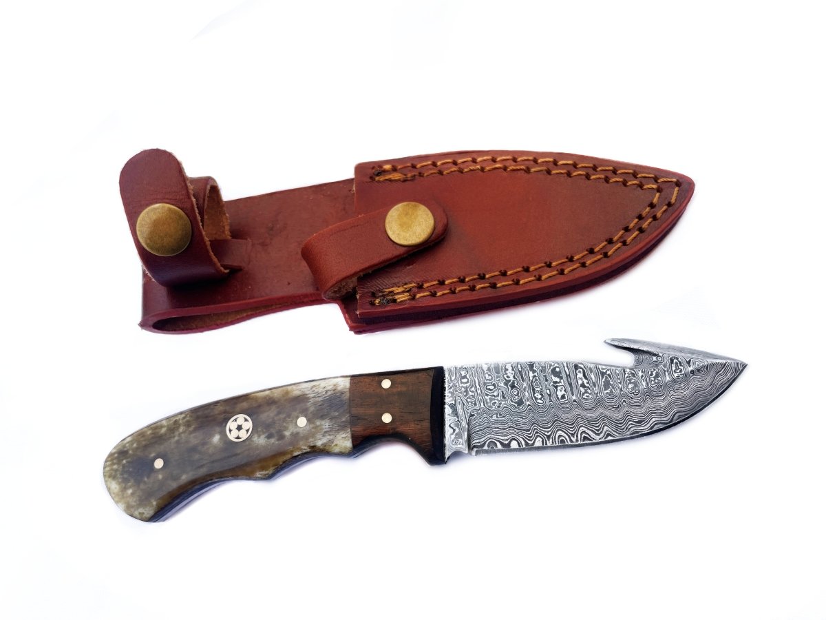 Unique Personalized Damascus Skinning Gut Hook Customized Damascus Knife Gifts for Men by Groovy Guy
