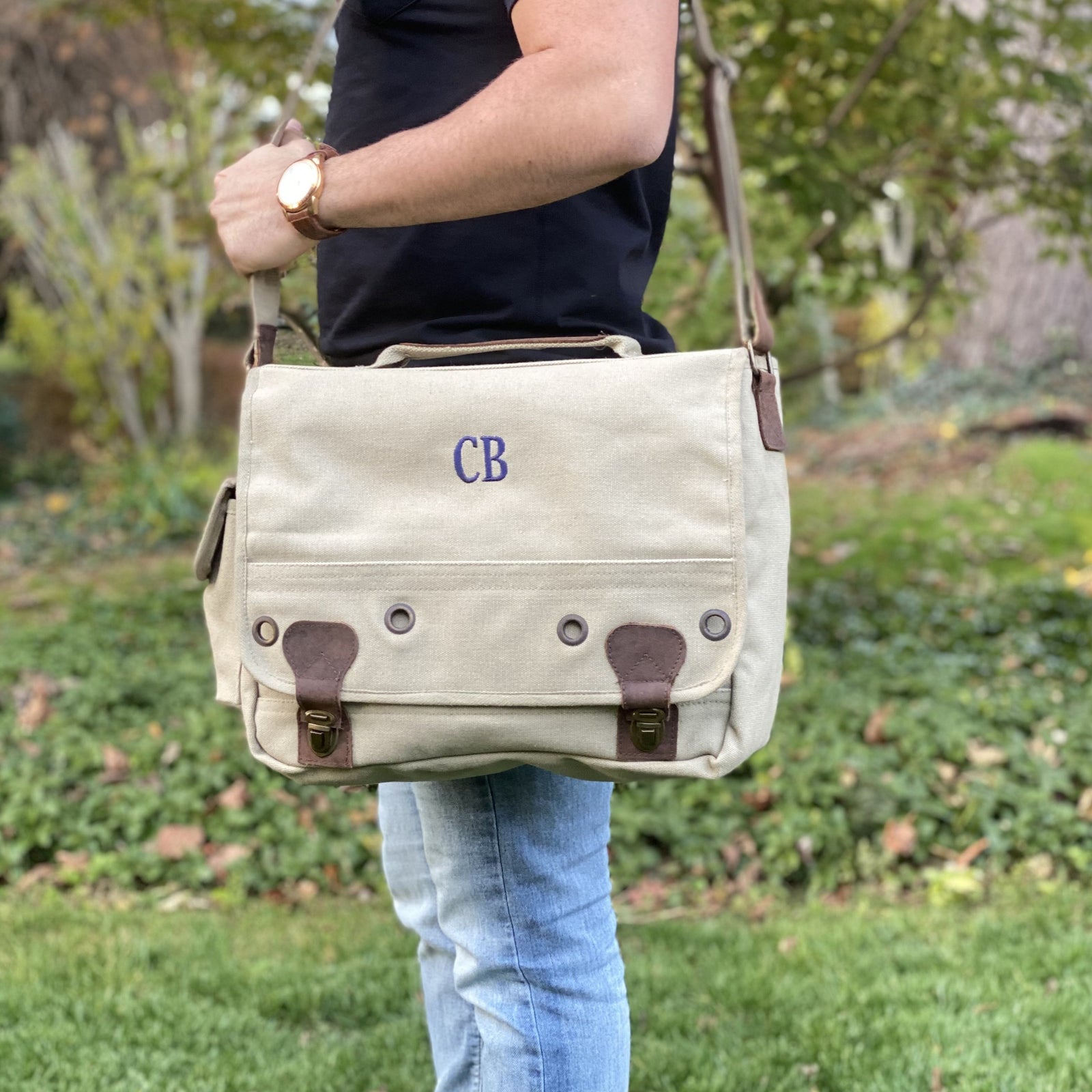 Coffee Vintage Zipper Messenger Bags Big Shoulder Bag with Wide