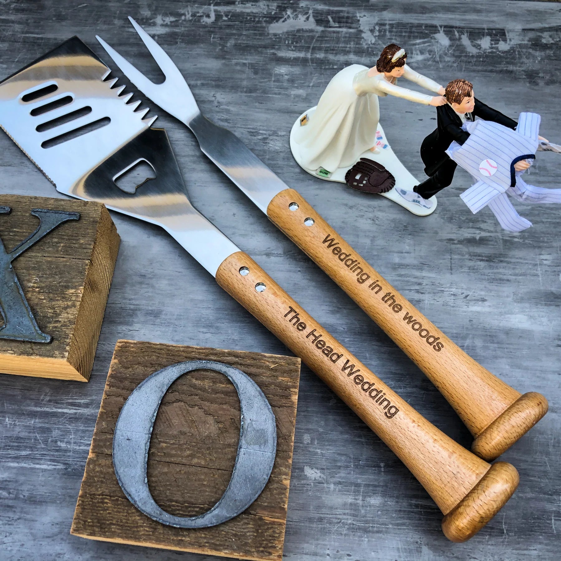 Personalized Turn Two 2pc. BBQ Grill Tool Set (with Baseball Bat Handles)