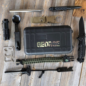 Personalized survival gift set for men with custom name case and 14 tactical tools