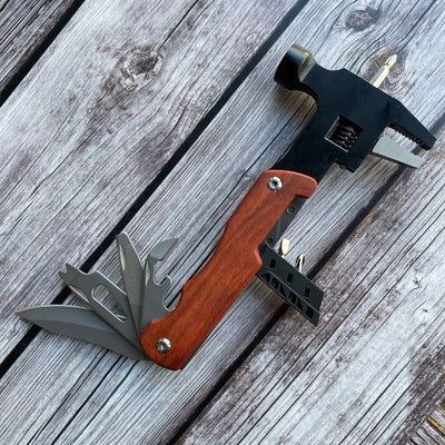 Multi tool against wood background