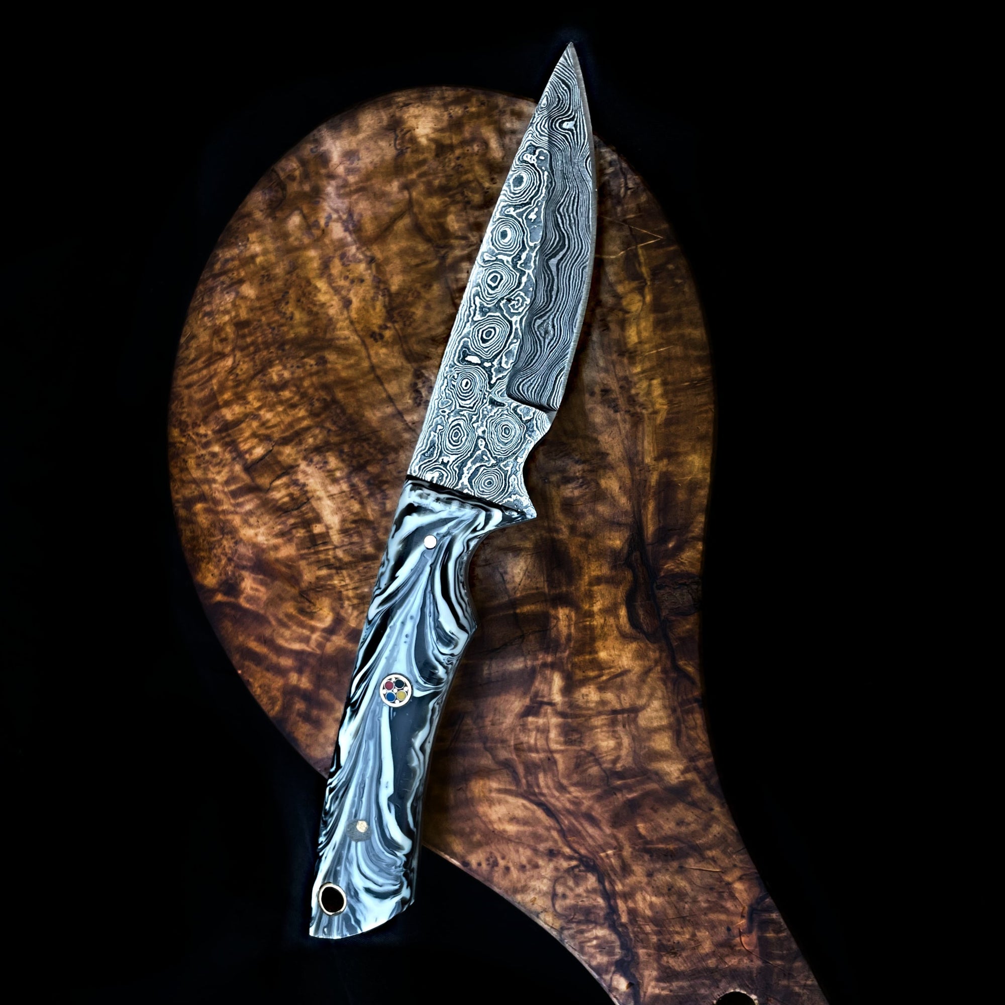 Damascus Knife, Gutting Knife, Hand Forged Fixed Blade Knife, Gut Hook Knife,  Stag Antler, Gift Knives for Men 